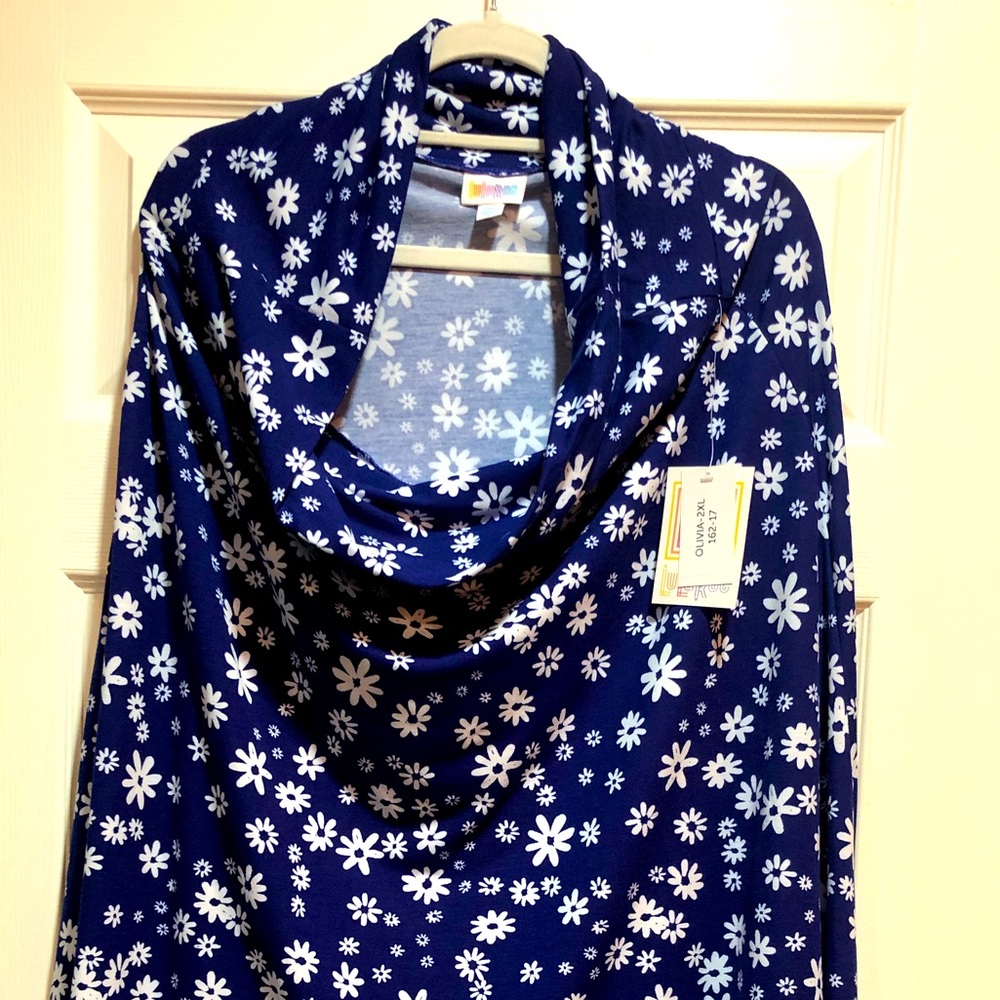 LuLaRoe Olivia Skirt Blue White Floral 2XL NWT - Host Pick